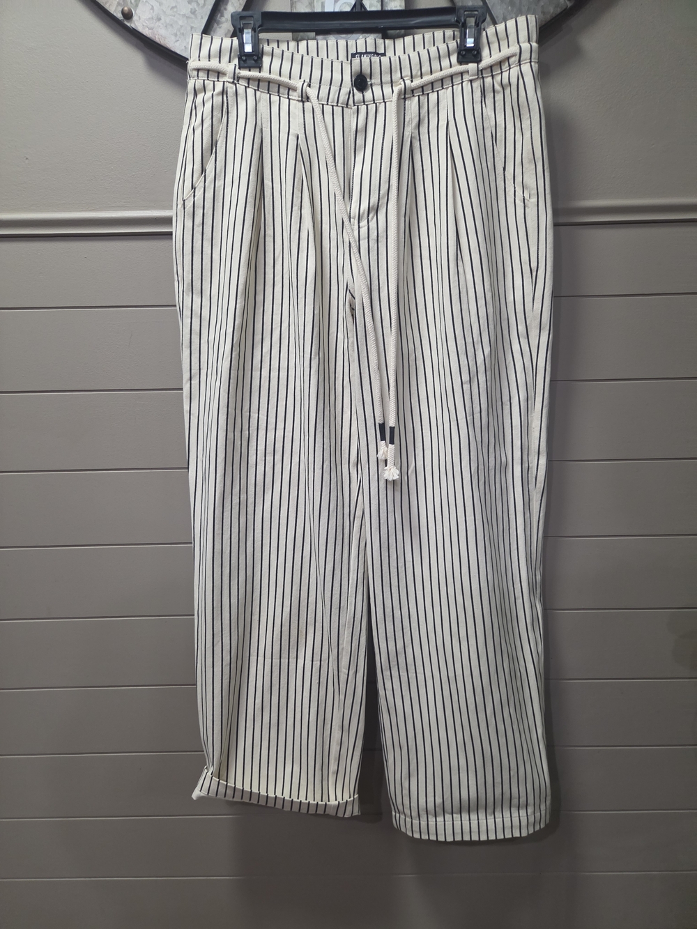 Women's Flamingals Cream Pinstripe Wide-Leg Trousers